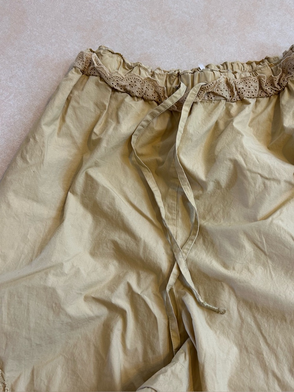 Free People Mustard Drawstring Harem Jogger Pants with Scallop Trim - Picture 4 of 14